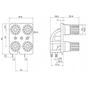 Gniazdo bananowe głośnikowe poczwórne